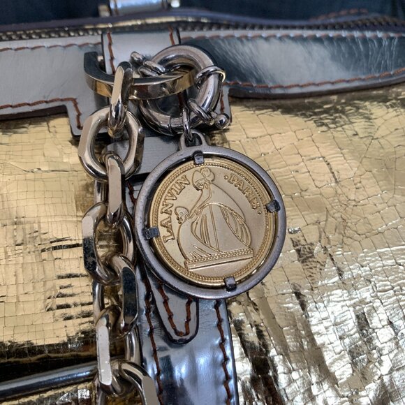 Lanvin Purse Large Tote Shoulder Bag Gold Silver Leather Lambskin Luxury Vintage - Picture 13 of 17